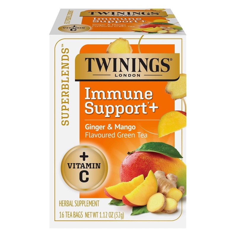 Twinings Superblends Immune Support+ Herbal Tea With Vitamin C, Ginger & Mango Flavoured Green Tea, 16 Count (Pack Of 6), Enjoy