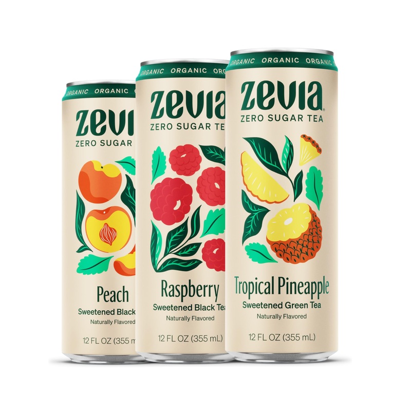 Zevia Organic Sugar Free Iced Tea, Fruity Tea Variety Pack, 12 Ounce Cans (Pack Of 15)