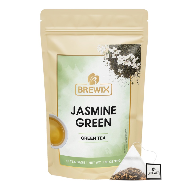 Brewix, Jasmine Green Tea (15 Pyramid Tea Bags) | Jasmine Tea Bags, Floral Aroma & Taste | High Grown Green Tea From Darjeeling