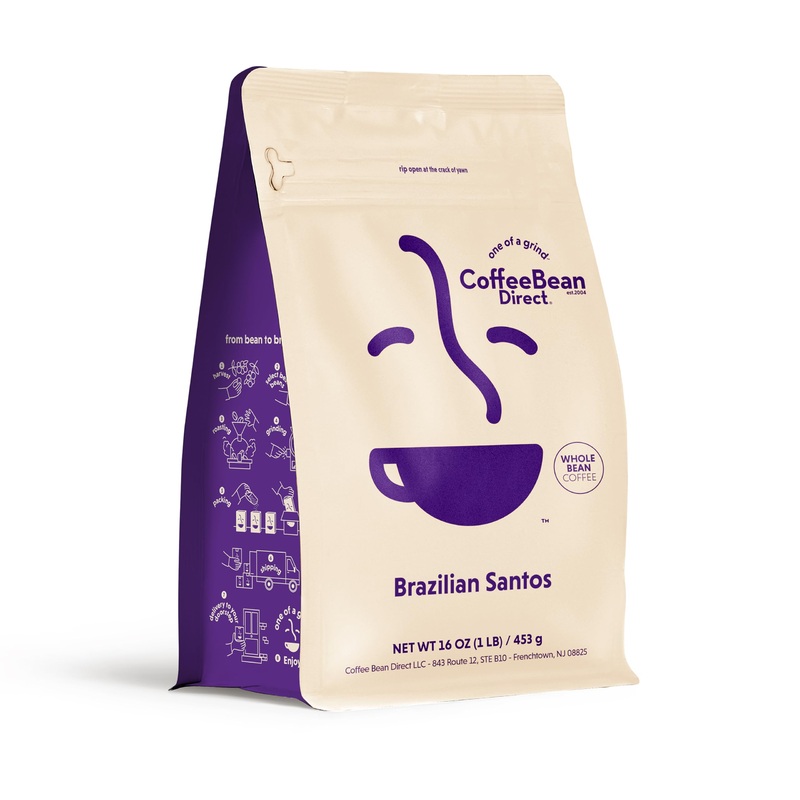 Coffee Bean Direct Brazilian Santos, Whole Bean Coffee, Light Roast, 1 Pound Bag (Pack Of 1)