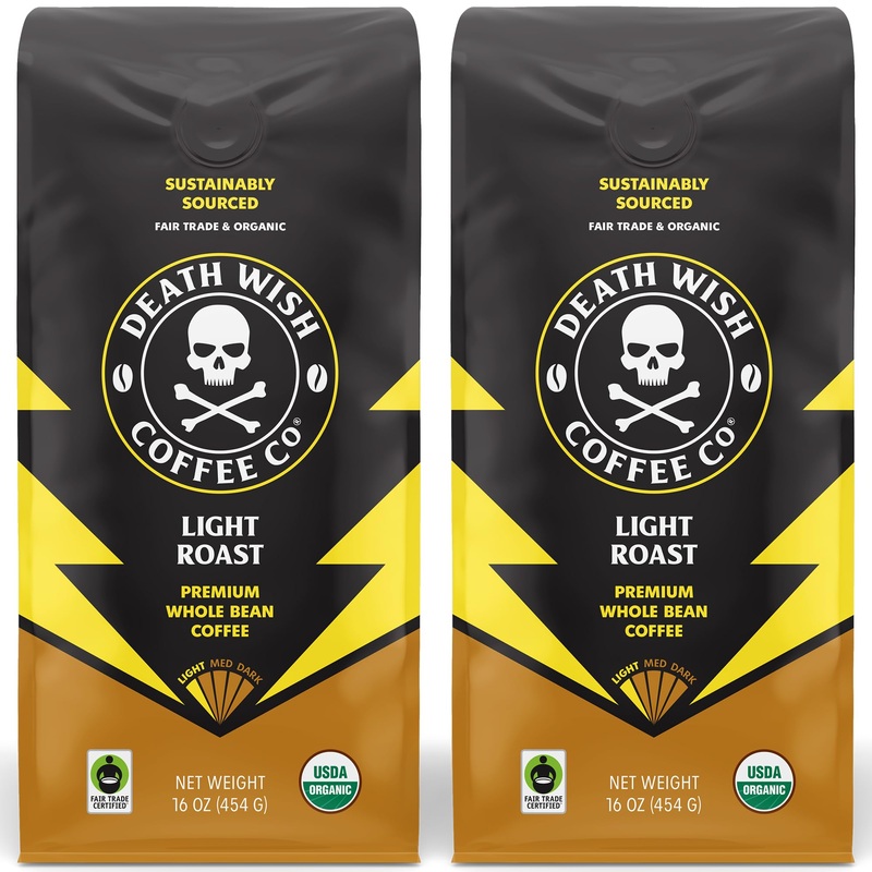 Death Wish Coffee - Light Roast Whole Bean Coffee, Organic And Fair Trade (2 Pack)