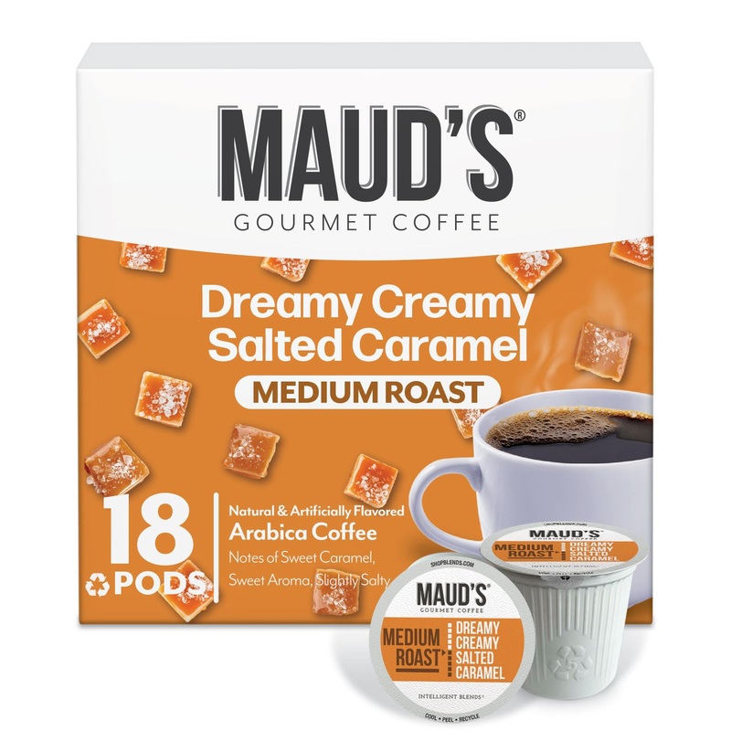 Maud'S Salted Caramel Flavored Coffee Pods, 18 Ct, Medium Roast Flavored Coffee In Recyclable Single Serve Pods - 100% Arabica B