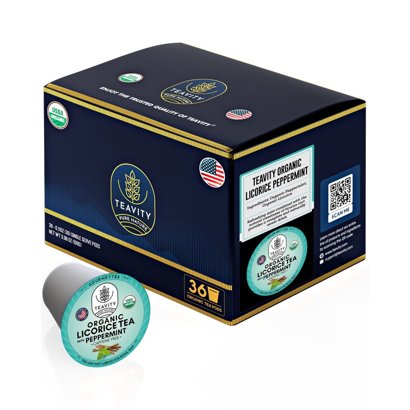 Organic Licorice Mint Tea Pods For Keurig - Natural Decaf Peppermint Tea By Teavity (36 Tea Pods)