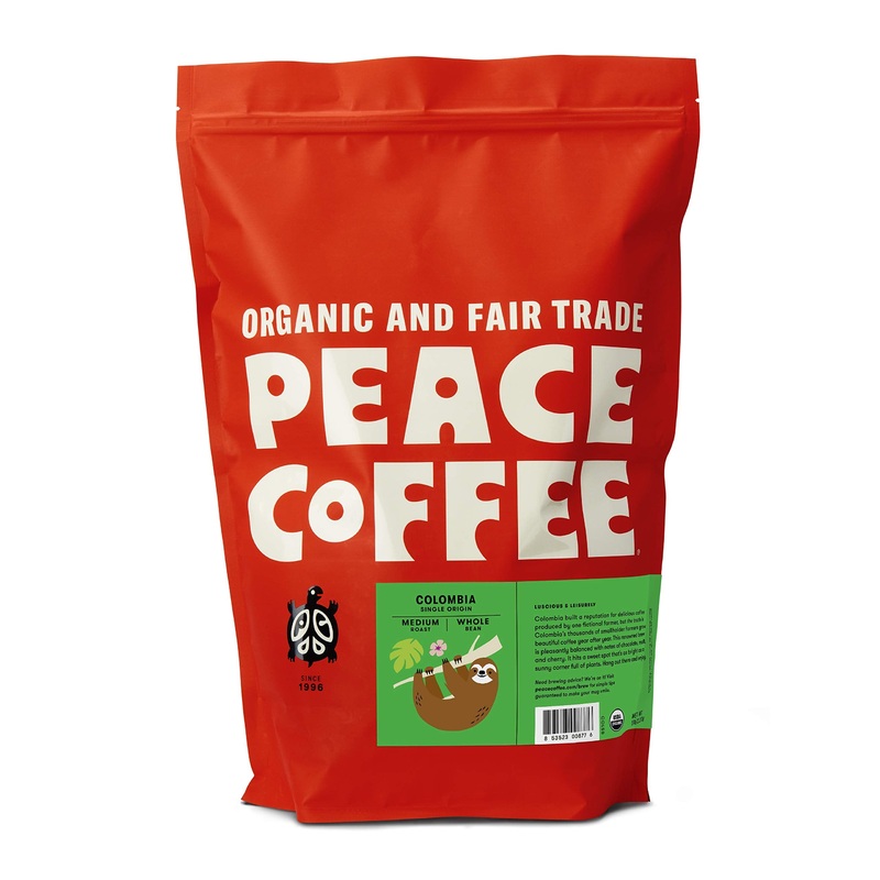 Peace Coffee Colombia Single Origin Coffee | 5 Lb Whole Bean Medium Roast | Organic Fair Trade | Smooth, Crisp Flavor | Shade Gr