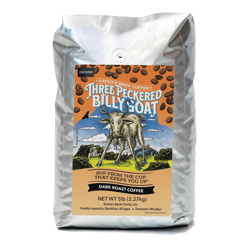 Raven'S Brew Coffee Three Peckered Billy Goat, 12 Ounce - Dark Roast - Full Body With A Long Sweet Finish (Ground, 5 Lb)