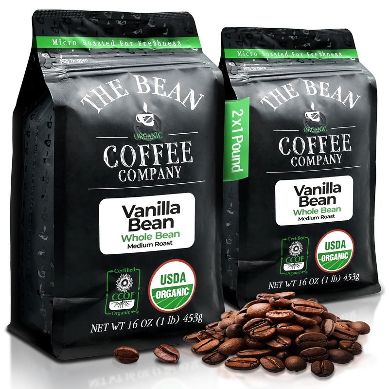 The Bean Organic Coffee Company Vanilla Bean, Medium Roast, Whole Bean Coffee, 16-Ounce Bags (Pack Of 2)