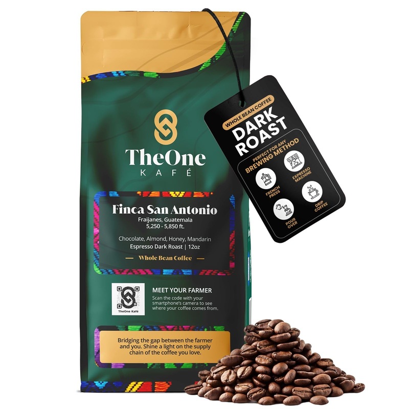 Theone Kaf   Guatemala Coffee Beans - Whole Bean Coffee Dark Roast, 12 Oz - Freshly Roasted, Single Origin, Fair Trade & Shade-G