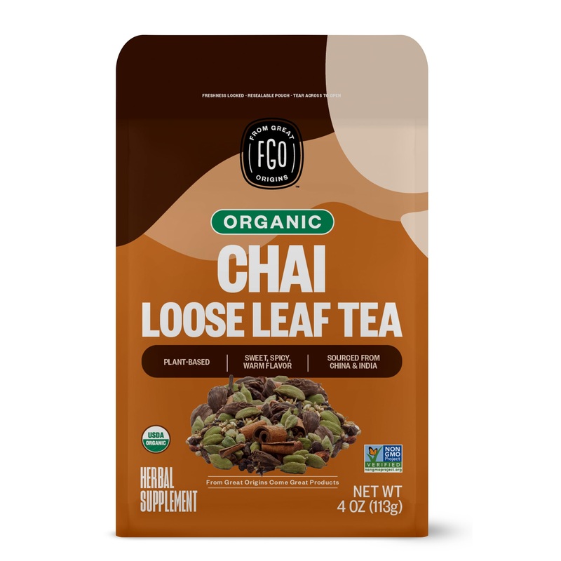 Fgo Organic Chai Tea, 4 Ounce Loose Leaf, Resealable Bag, Packaging May Vary (Pack Of 1)