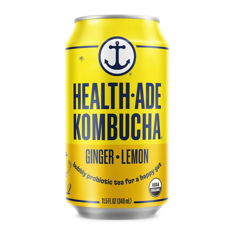 Health-Ade Ginger-Lemon Kombucha, Organic Drink, 12-Pack (11.5 Fl Oz Cans) - Fermented Tea With Probiotics, Detoxifying Acids, S