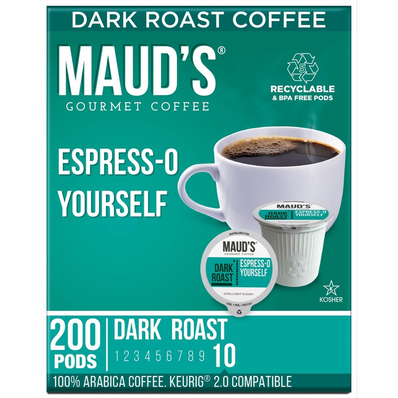 Maud'S Espresso Coffee Pods, 200 Ct, Dark Roast In Recyclable Single Serve Pods - 100% Arabica Coffee, Compatible With Keurig K