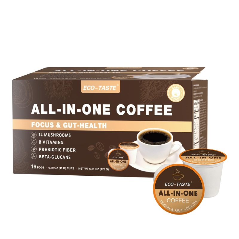 Mushroom Coffee K Cup - Focus & Gut-Health With 14-Mushrooms, Vitamins, L-Theanine And Alpha Gpc, Single Serve Pods - No Crash O