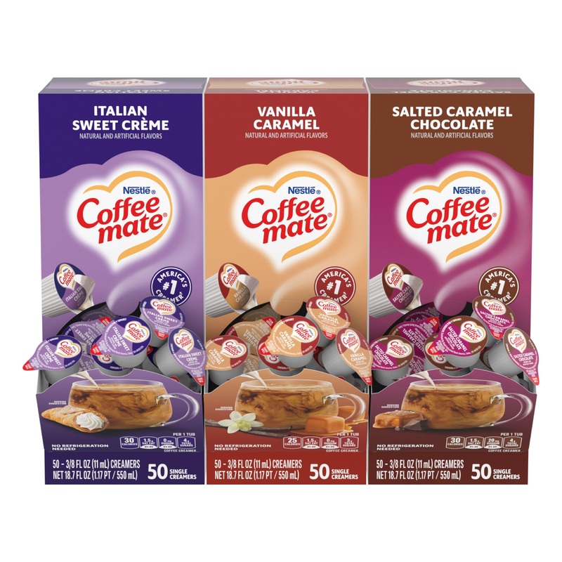 Nestle Coffee Mate Creamer Singles Variety Pack, Italian Sweet Creme, Salted Caramel Chocolate, Vanilla Caramel Non Dairy, No Re