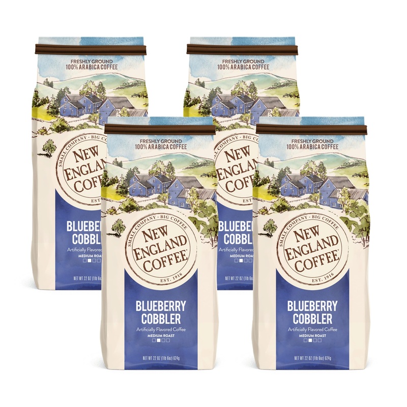 New England Coffee Blueberry Cobbler Medium Roast Ground Coffee, 22Oz Bag (Pack Of 4)