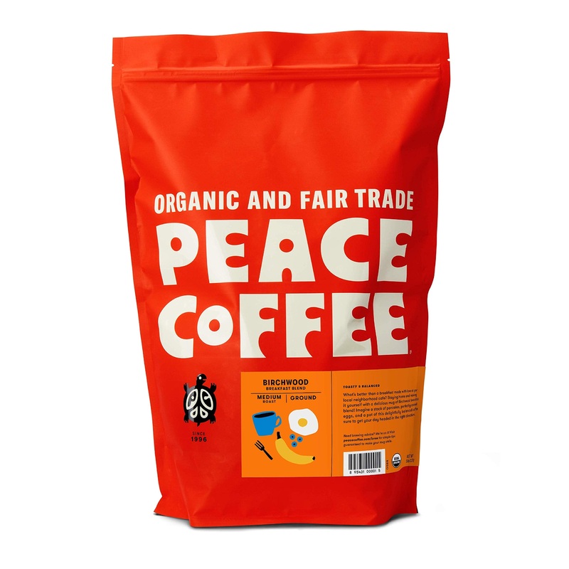 Peace Coffee Birchwood Breakfast Blend | 5 Lb Ground Medium Roast | Organic Fair Trade | Smooth, Mild Flavor | Shade Grown, Fres