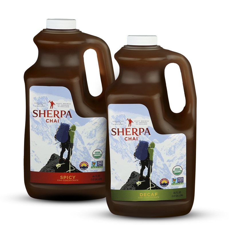 Sherpa Chai Spicy, Decaf Organic Chai Tea Concentrate, 128 Oz- Himalayan Black Tea Concentrate W/Freshly Pressed Ginger- Authent