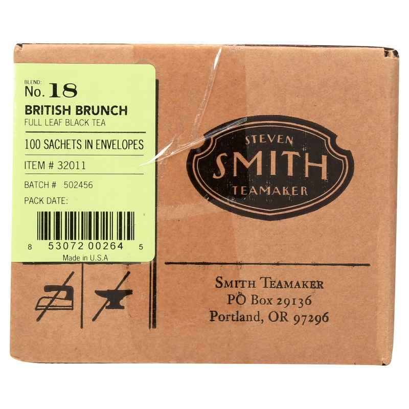 Smith Teamaker British Brunch No. 18, Caffeinated, Sugar-Free Full, Leaf English Breakfast Black Tea Bags 100 Sachets, 1.48Oz Ea