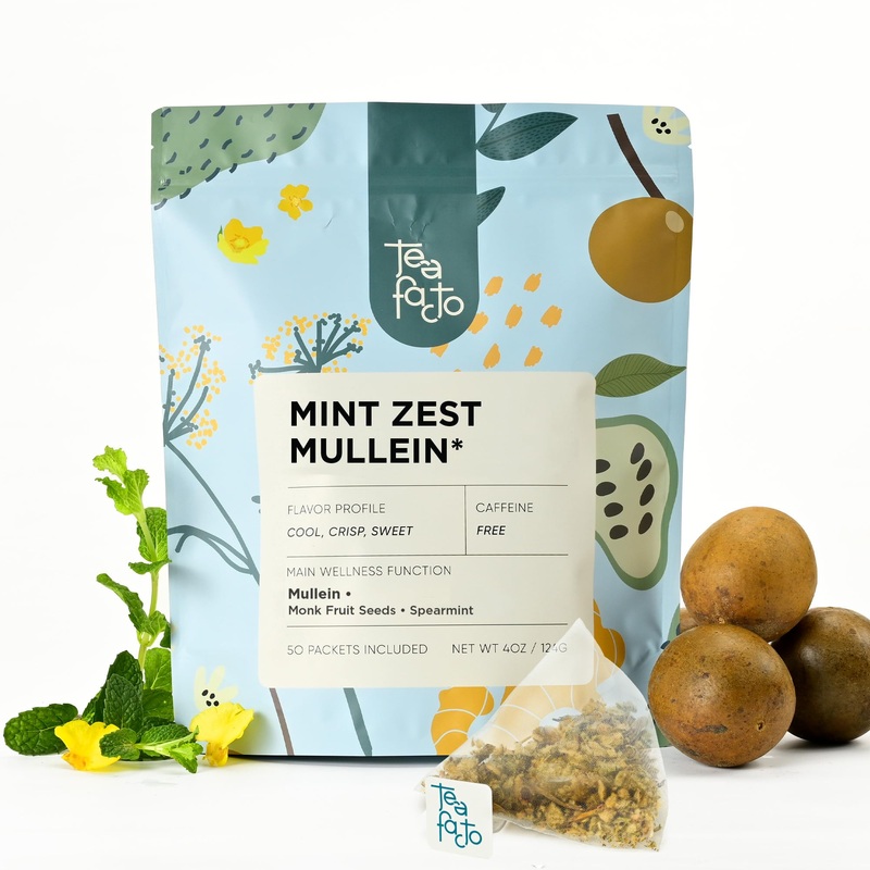 Tea Facto Mint Zest Mullein Tea Bags - Whole Mullein Leaf Tea And Spearmint Tea Bags With Monk Fruit Seeds - 50 Bulk Packs