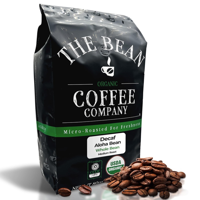 The Bean Organic Coffee Company Water Processed Decaf Aloha Bean (Hawaiian Hazelnut), Medium Roast, Whole Bean Coffee, 5-Pound B