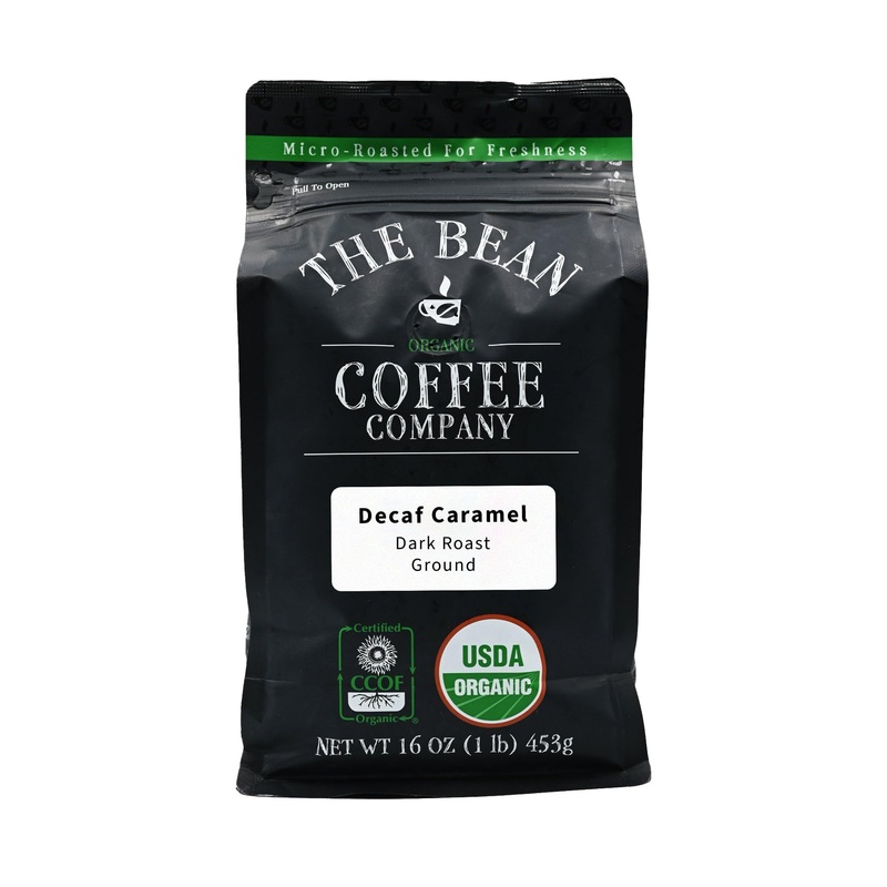 The Bean Organic Coffee Company Water Processed Decaf Caramel, Medium Roast, Ground Coffee, 16-Ounce Bag, Caf   Molido Tostado O