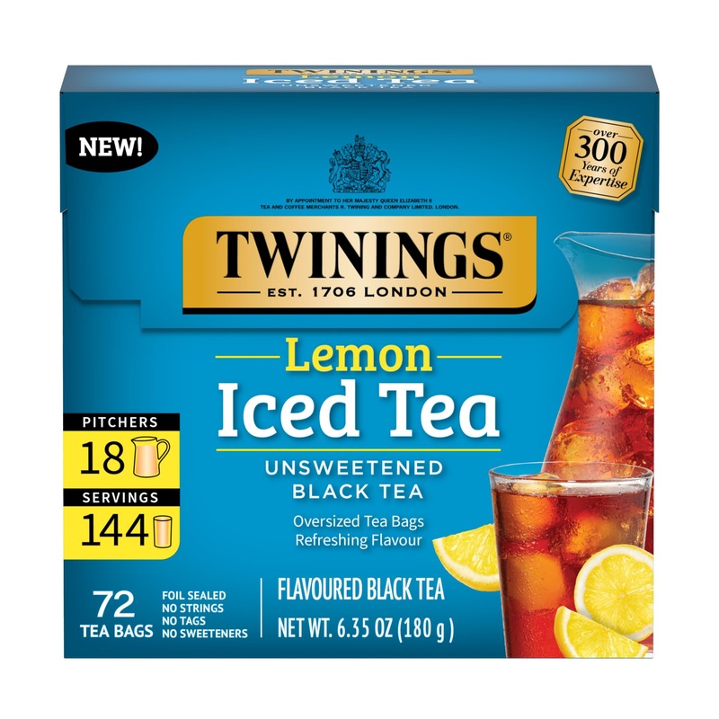 Twinings New Lemon Black Iced Tea, 72 Oversized Tea Bags, Makes 18 Pitchers Or 144 Servings, Unsweetened, Caffeinated, 72 Count