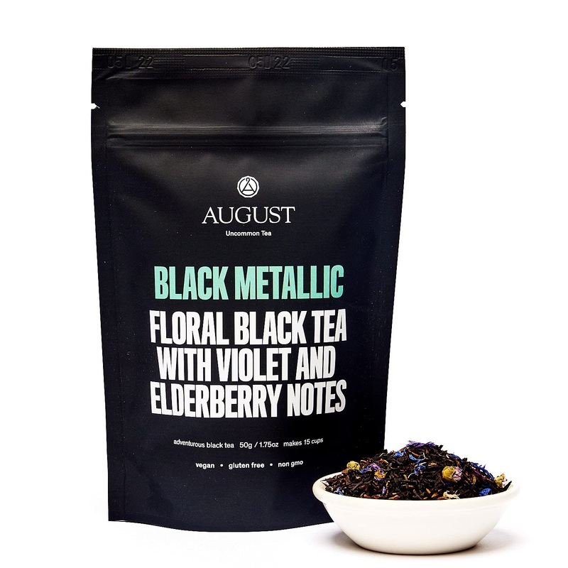 August Uncommon Black Metallic - Violet And Elderberry Tea Black - Lush Blend With Dark Berry And Floral Notes - Loose Leaf Tea