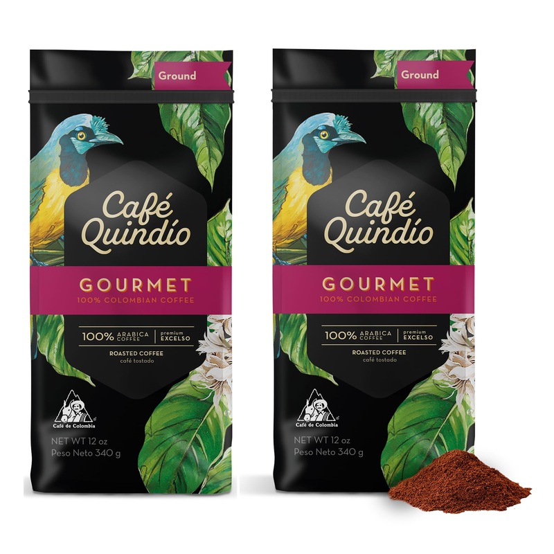Cafe Quindio Gourmet - Medium Roast 100% Colombian Excelso Ground Arabica Coffee - 12 Oz Bags (Pack Of 2)