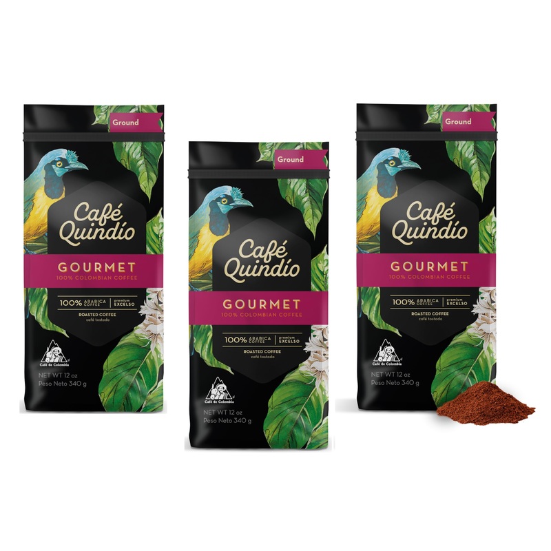 Cafe Quindio Gourmet - Medium Roast 100% Colombian Excelso Ground Arabica Coffee - 12 Oz Bags (Pack Of 3)