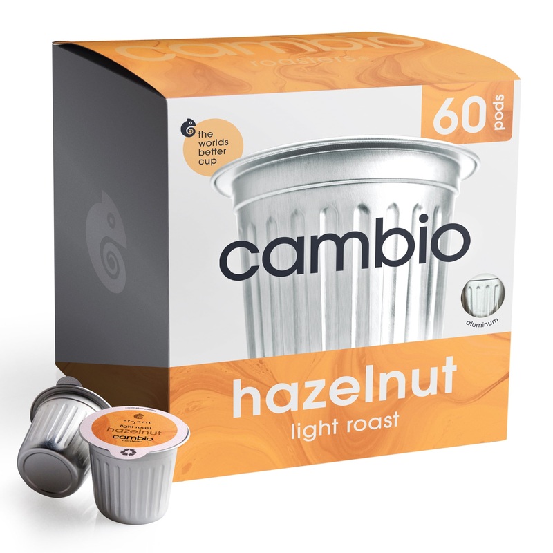 Cambio Roasters Organic Hazelnut Coffee Keurig Kcups, Only Aluminum K Cup For Better & Longer Lasting Flavor, Nutty And Slightly