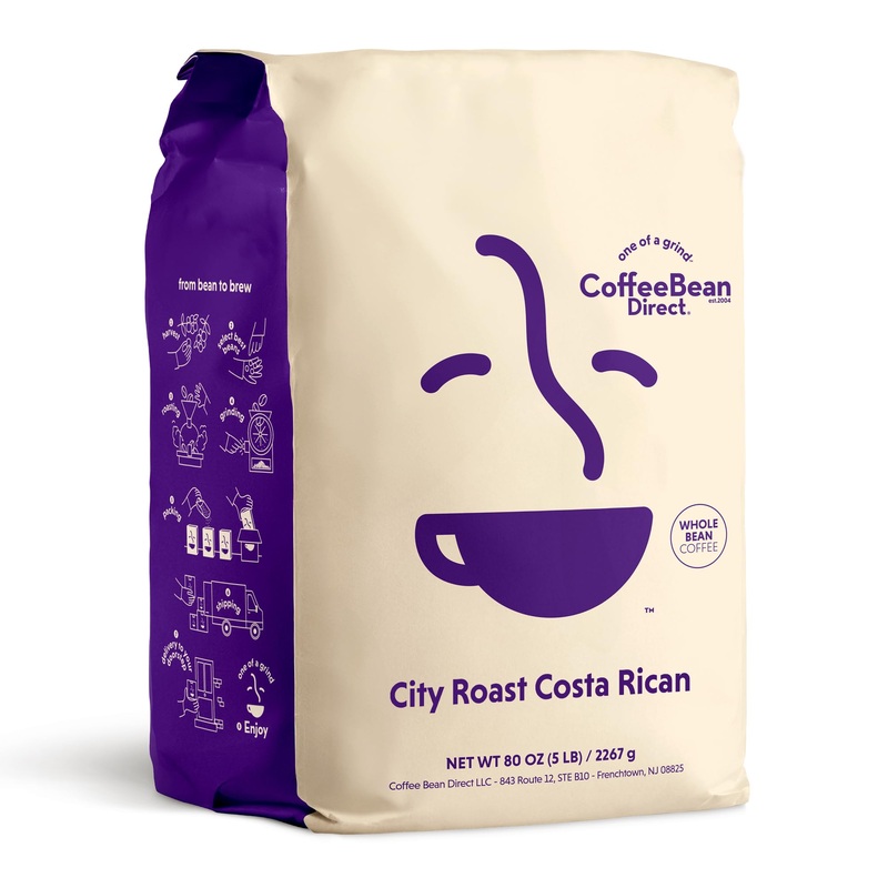 Coffee Bean Direct City Roast Costa Rican, Whole Bean Coffee, Medium Roast, 5 Pound Bag (Pack Of 1)