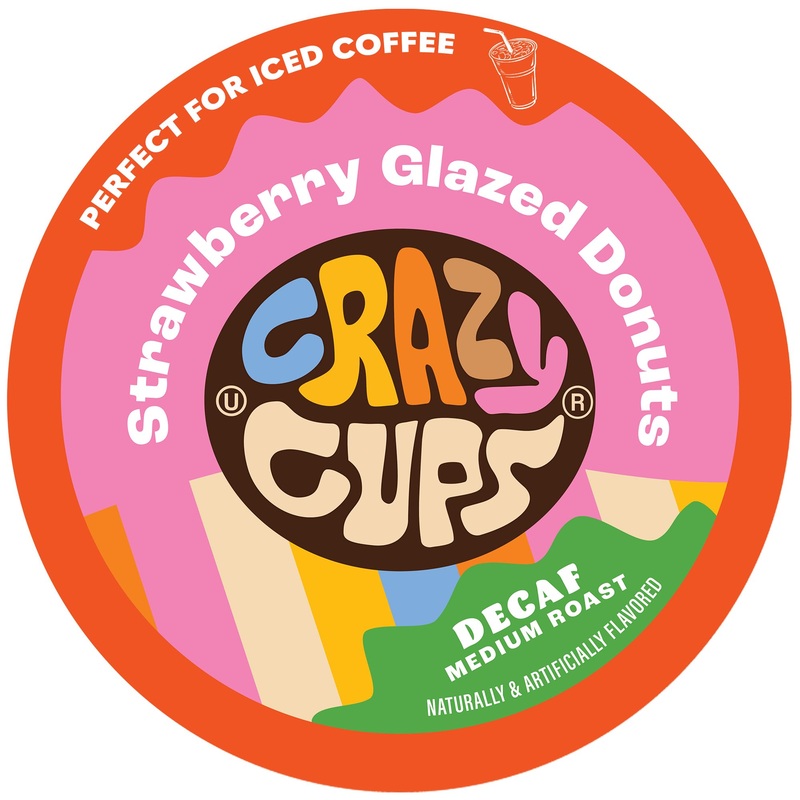 Crazy Cups Decaf Strawberry Glazed Donut Flavored Coffee Pods, Single-Serve Medium Roast Coffee Cups For Keurig K-Cup Machines,
