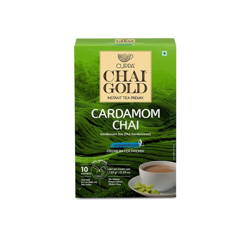 Cuppa Chai Gold Cardamom Chai | Unsweetened Version | Pack Of 1 (10 Count)