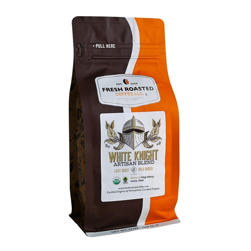 Fresh Roasted Coffee, Organic White Knight, 12 Oz, Light Roast, Fair Trade Kosher, Ground