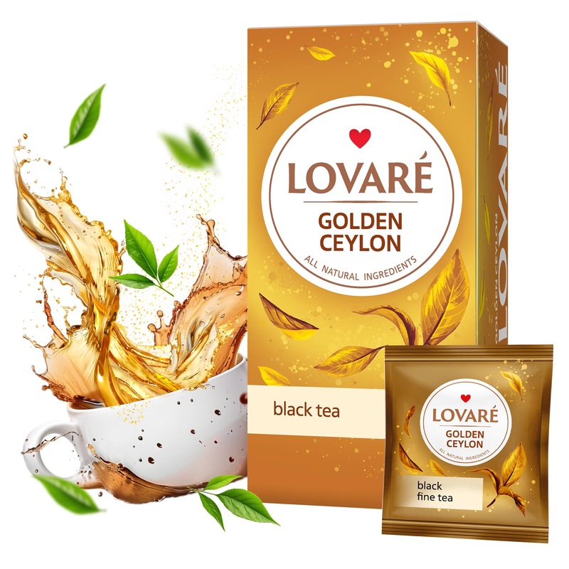 Lovare Golden Ceylon Tea Bags 48 G - Made In Ukraine - Black Tea From Sri Lanka - Tea Bags Individually Wrapped - Gift Box Sets