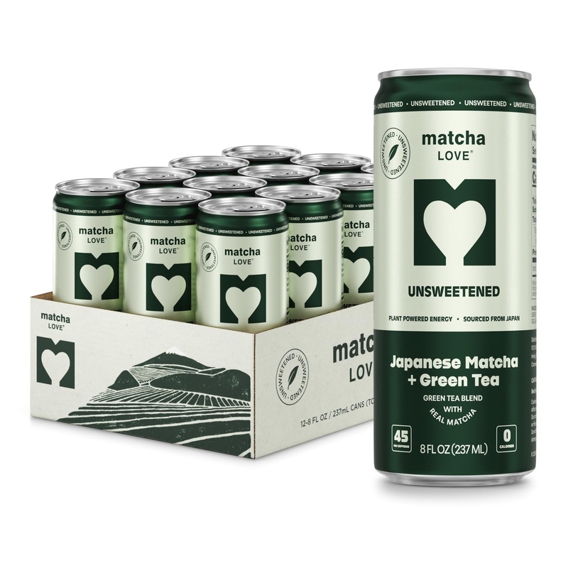 matcha LOVE Matcha + Green Tea, Unsweetened, 8 oz, Pack of 12 - Premium Quality Beverage