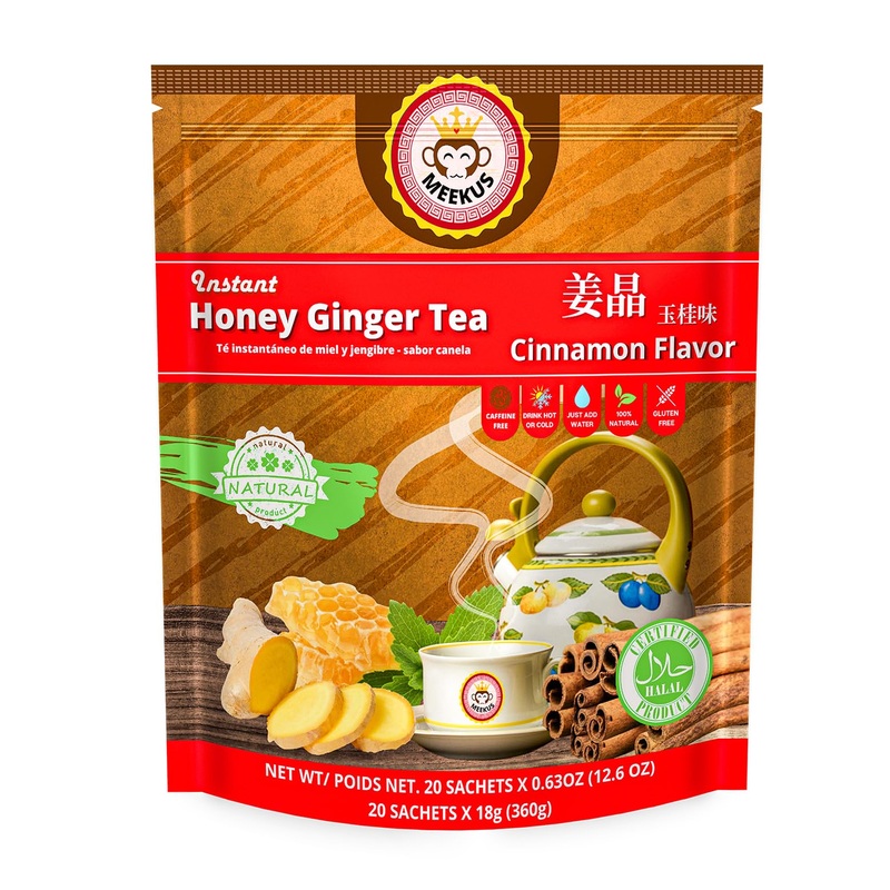 Meekus Premium Ginger Tea Bags & Crystals - Instant Honey Ginger Tea Packets, 18G X 20 Sachets (Cinnamon, 1 Pack)