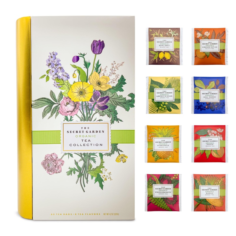 Premium Organic Tea Bag 80 Pack Sampler Designer Tin Book Gift Set 10 Per Flavor Assorted Variety Exotic Fruit Herbal Black And