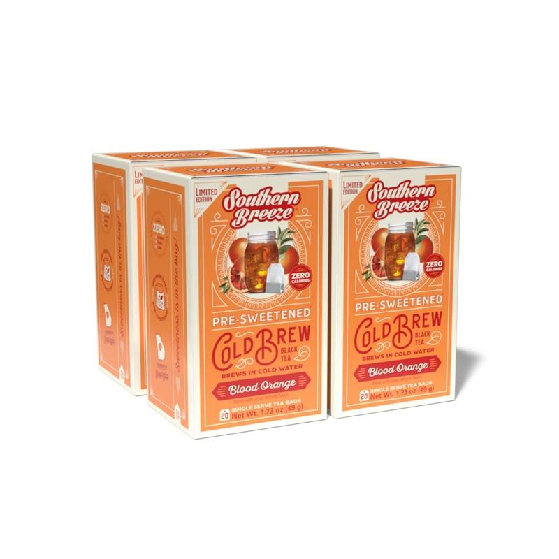 Southern Breeze Cold Brew Sweet Tea Blood Orange Iced Tea With Black Tea And Zero Carbs Zero Sugar, 20 Individually Wrapped Tea