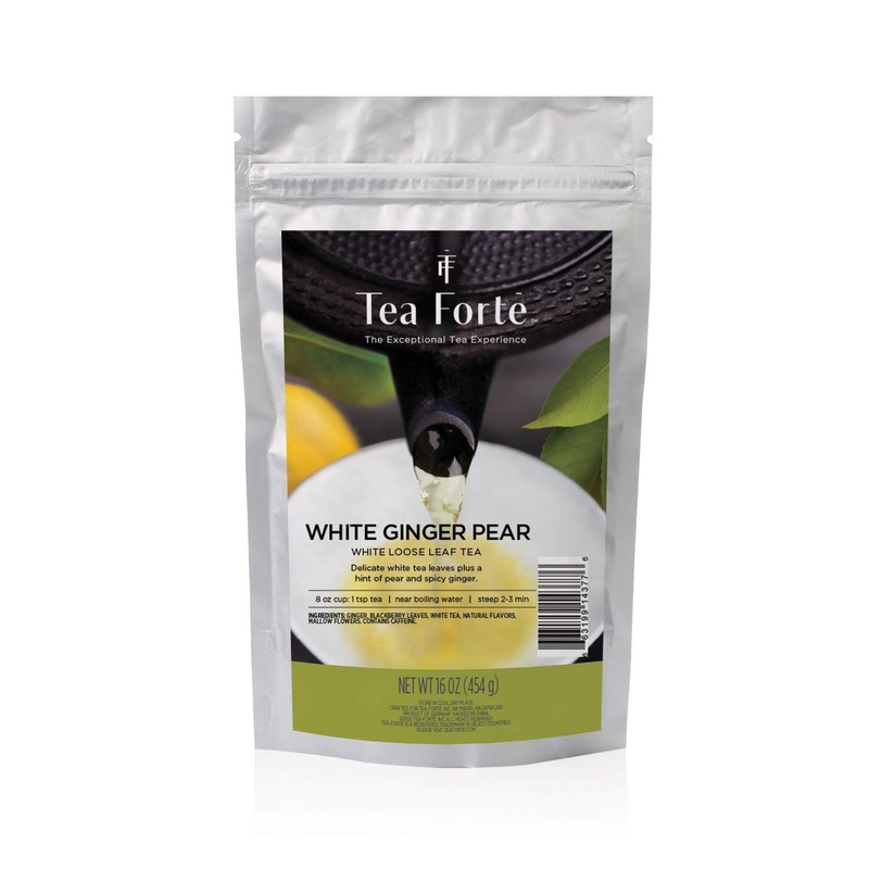 Tea Forte White Ginger Pear Premium Organic Loose Leaf Caffeinated White Tea Blend, Resealable 1 Pound Bag, Makes 160-175 Cups