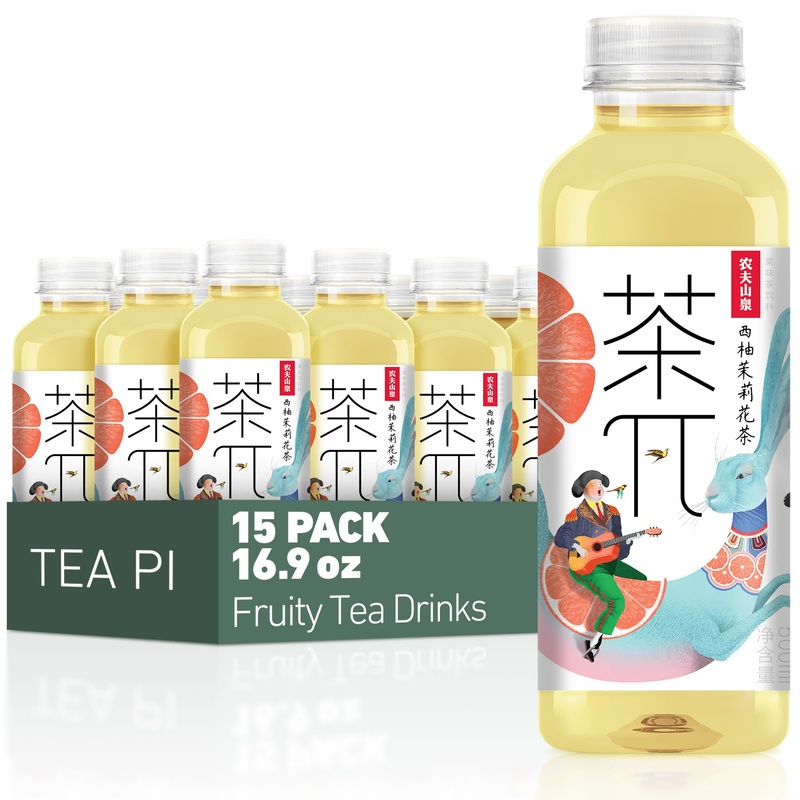 Tea Pi Iced Tea - Jasmine Green Tea, Grapefruit Sweet Iced Fruit Tea Bottles, Real Juice, -16.9 Fl Oz, 500Ml, 15 Pack