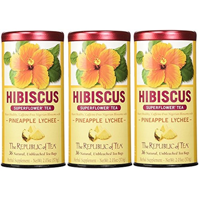 The Republic Of Tea Pineapple Lychee Superflower Tea 36 Count, 3 Pack