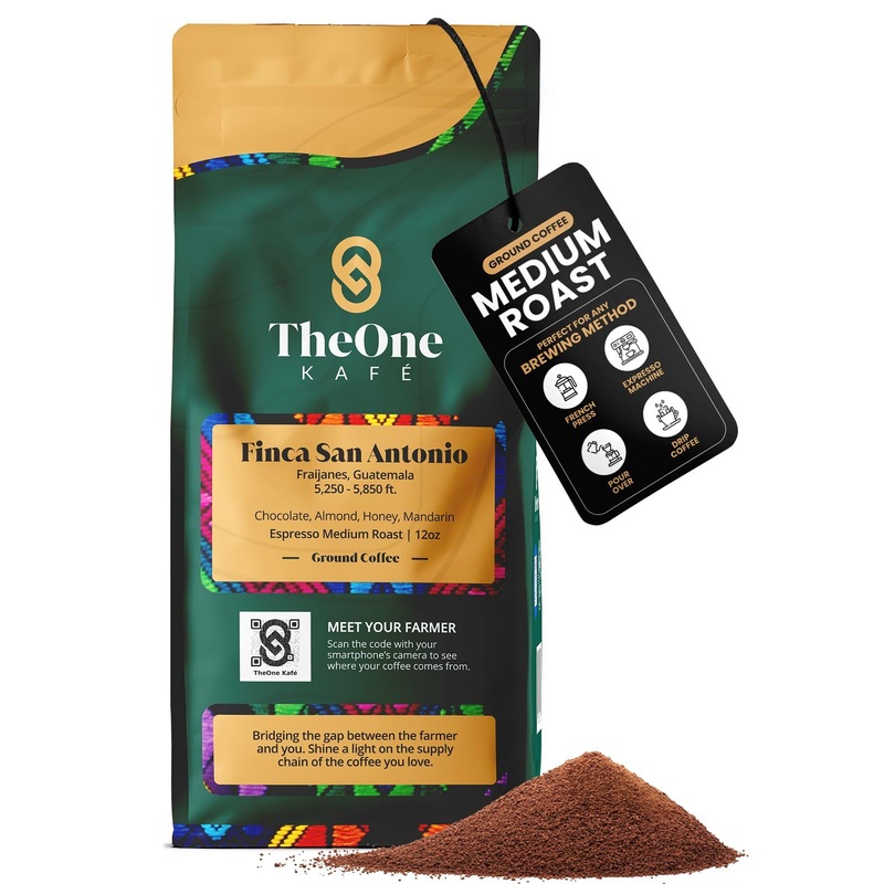 Theone Kaf   Guatemala Organic Ground Coffee Medium Roast, 12Oz - Fresh Roast, Specialty Single Origin Coffee Ground With Rich,