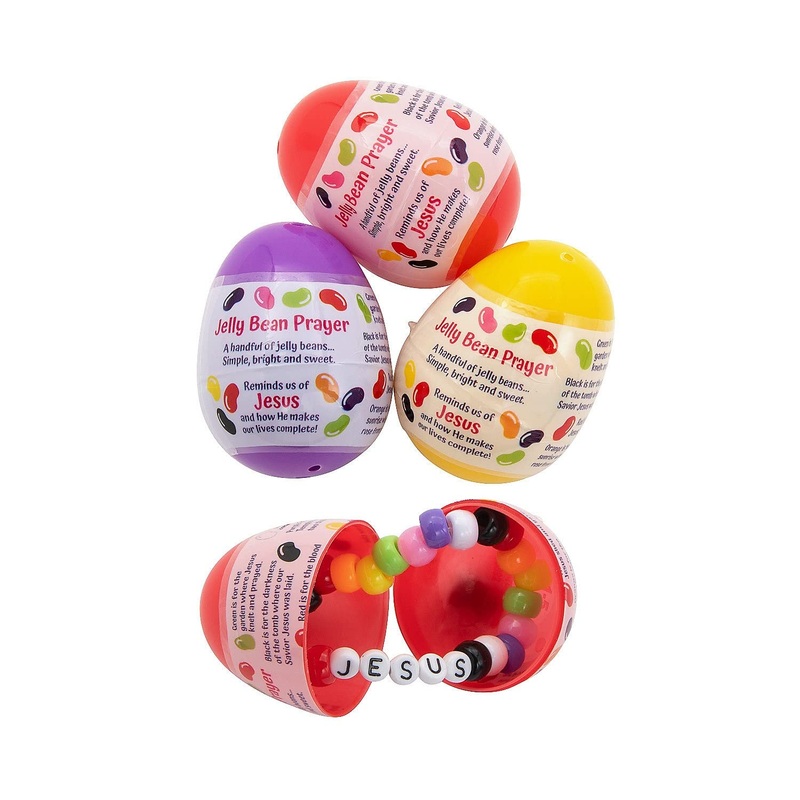 2 1/4'' Jelly Bean Prayer Bracelet-Filled Plastic Easter Eggs, 24 Pieces