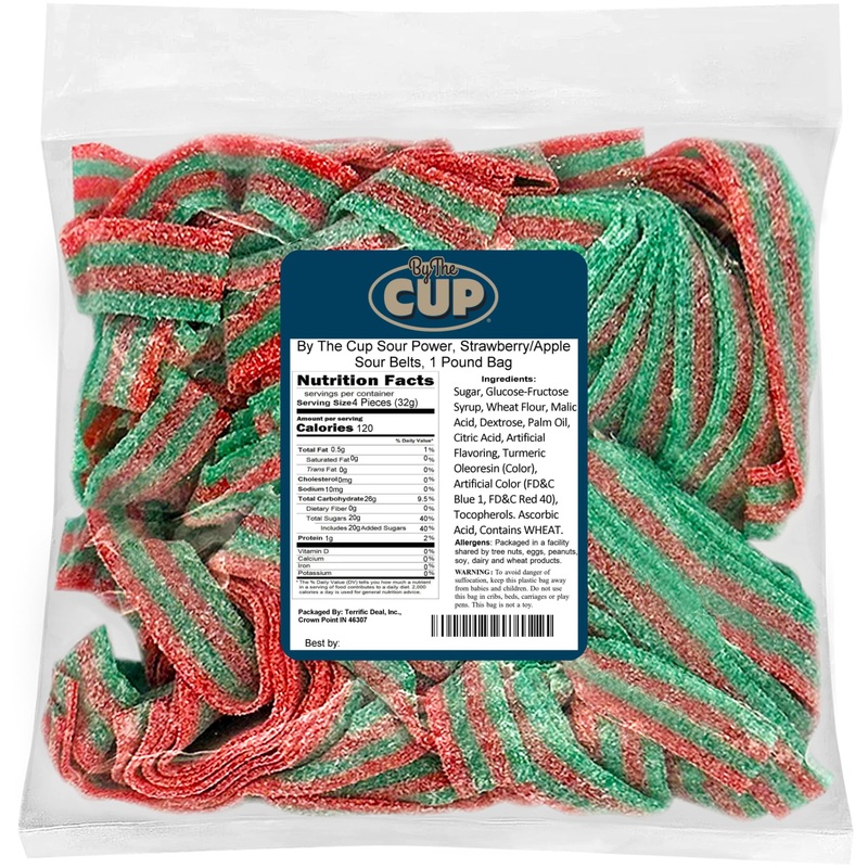 By The Cup Sour Power Strawberry Apple Sour Belts, 1 Lb Bulk Bag