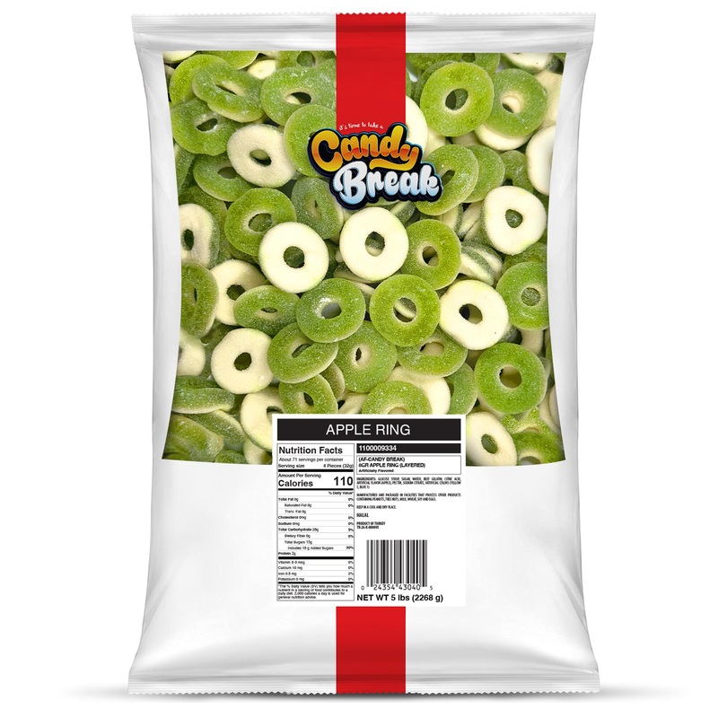 Candy Break Fruity Sweet Apple Rings Bulk Gummy Candy, 5 Lbs Bag, Share Size Bags - Sweet & Chewy Snacks For Kids & Grown Ups, P