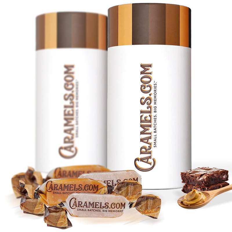 Caramels.Com | Chocolate Caramel Brownie And Creamy Peanut Butter | Soft Caramel | Duo Pack | Individually Wrapped