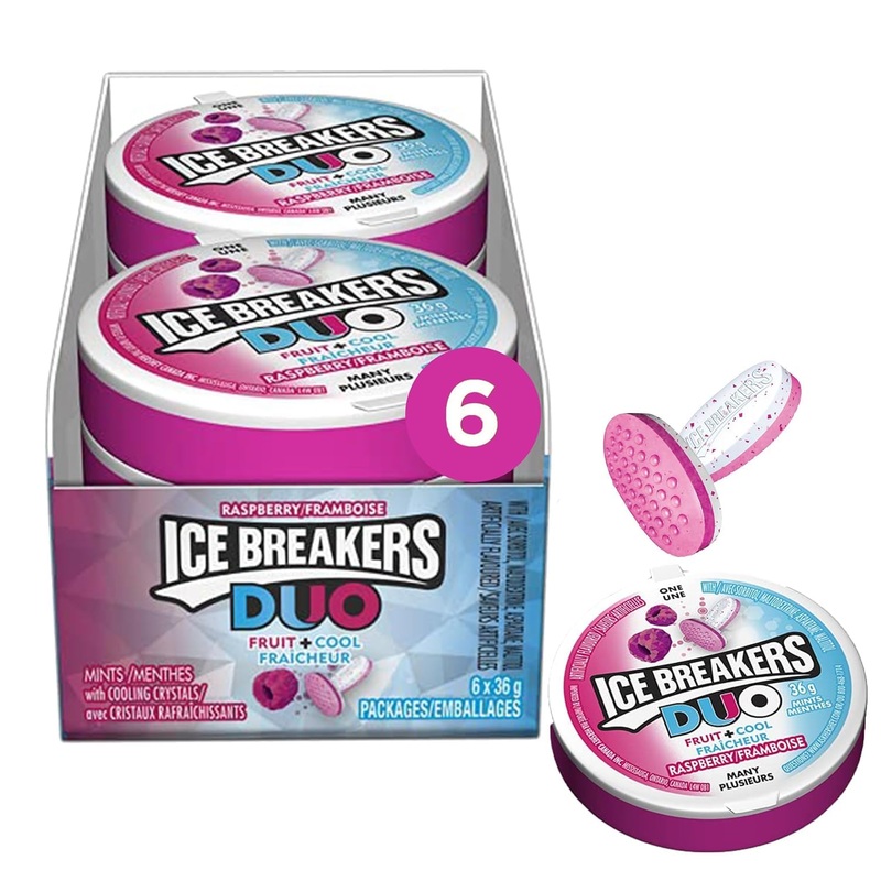 Ice Breakers Duo Raspberry Mints, 1.5oz (Pack of 6) - Refreshing Breath Fresheners, Imported from Canada