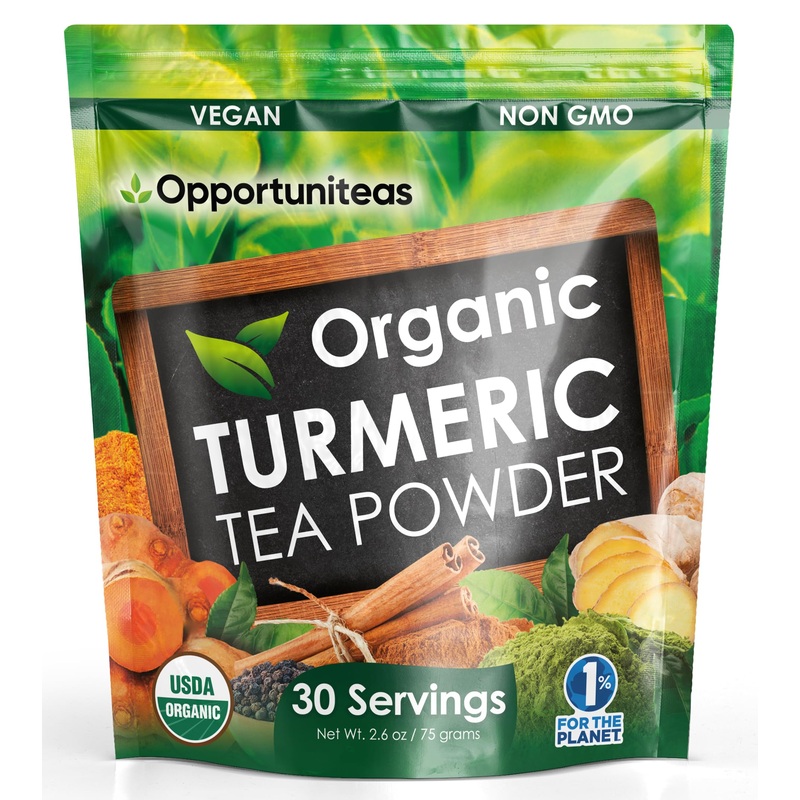 Opportuniteas Organic Turmeric Tea Powder - Matcha Green Tea, Turmeric, Cinnamon, Ginger, Black Pepper - Natural Joint Support -