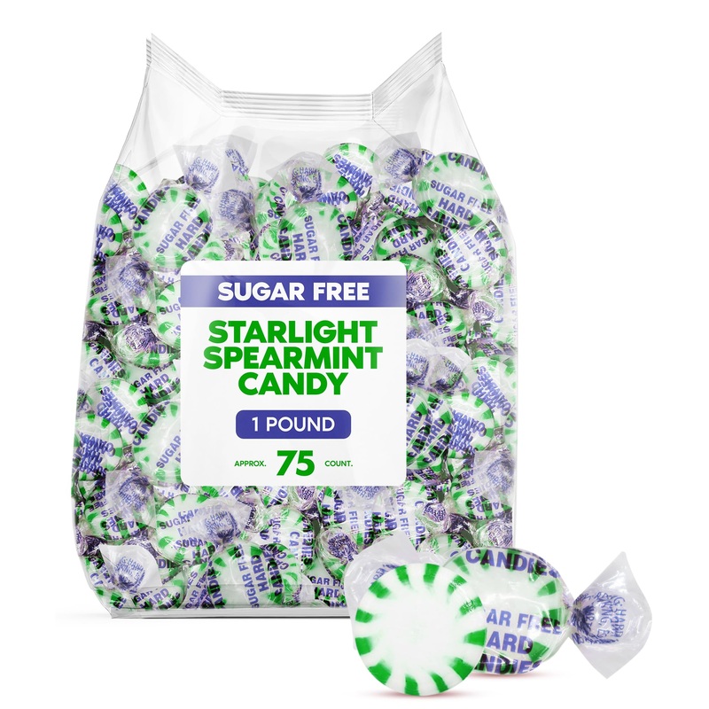 Sugar Free Starlight Spearmint Hard Candy 1 Pound - Individually Wrapped Starlight Mint Discs Hard Candy For Snacks & Treats - A