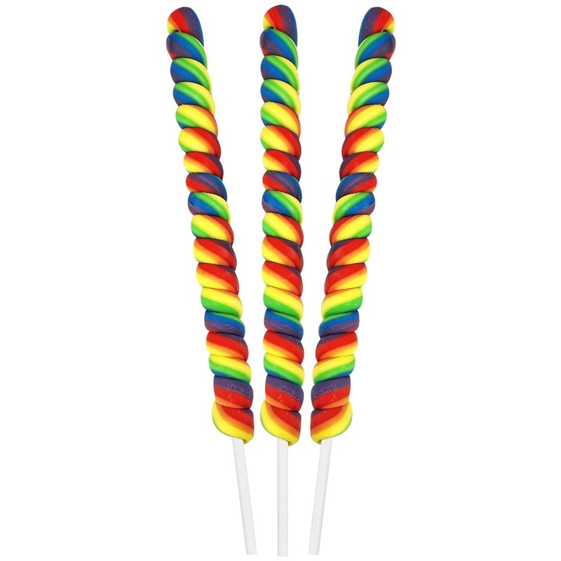 3 Jumbo Rainbow Lollipops 12'' Inch Individually Wrapped (Non Broken), Mixed Fruit Flavor One Foot Long Suckers Carnival Lollipo
