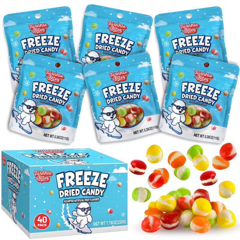 40 Pack Freeze Dried Candy- 10 Pcs Per Bag - Bulk Candy - Resealable Bag For, Kids, Adults, School, Party, Birthday, 5 Delicious